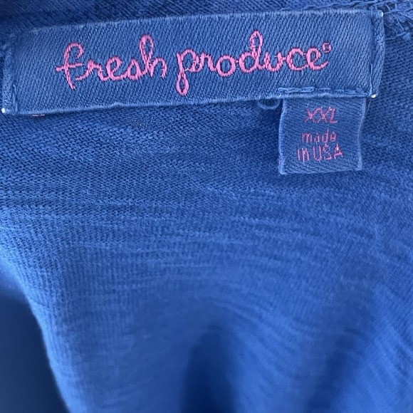 Fresh Produce Blue Cotton Shift Dress XXL 3/4 Sleeve Made USA Pockets - Picture 2 of 6